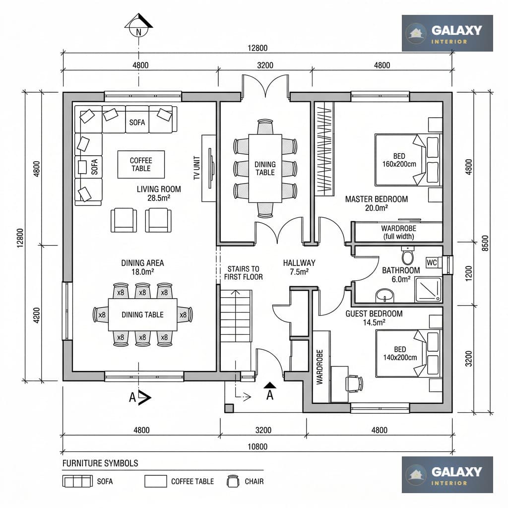 Blueprint detailing space mapping